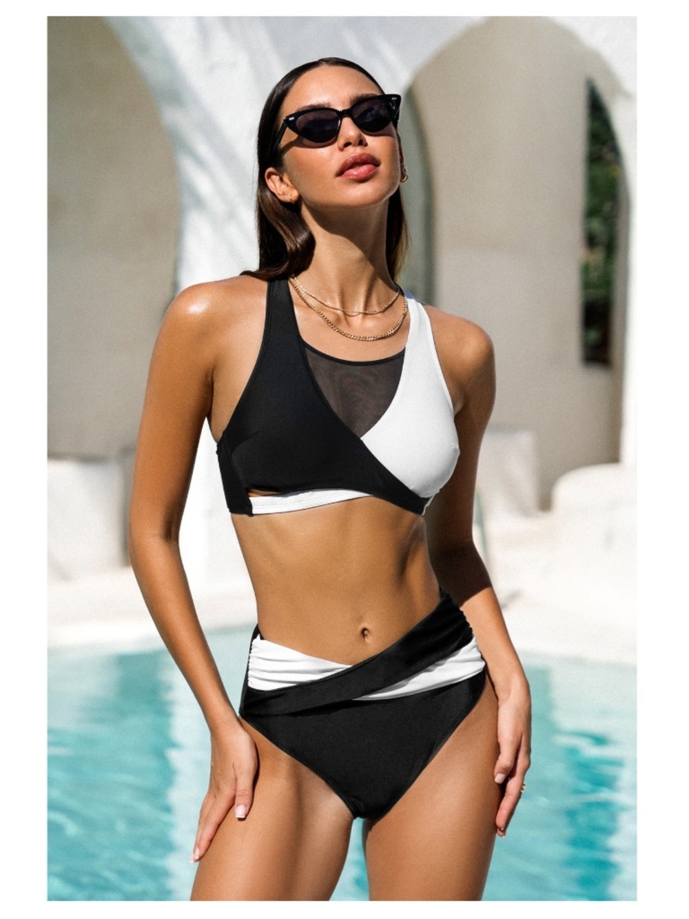 Cupshe Emerge Wrap Black/White Colorblock Bikini Set - Medium - NWT